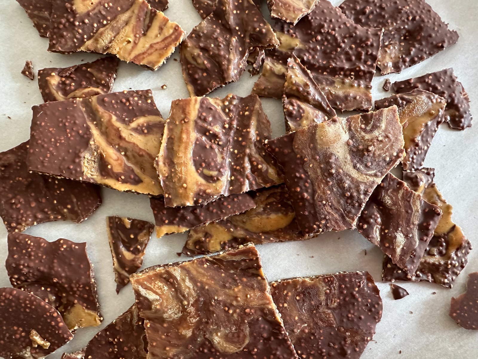 Popped Quinoa Chocolate Peanut Butter Bark