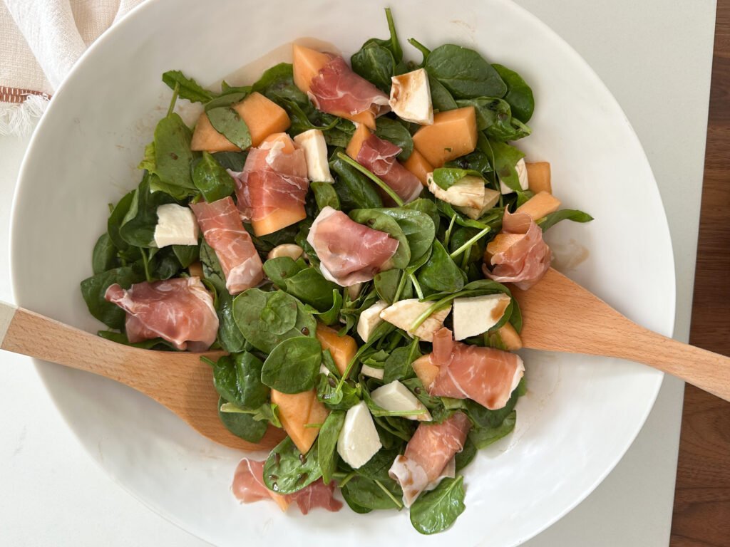 Melon Prosciutto Spinach Salad