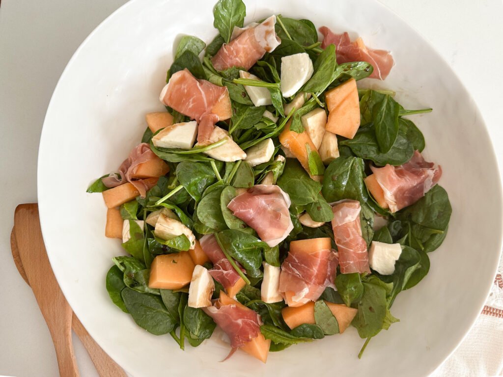Melon Prosciutto Spinach Salad