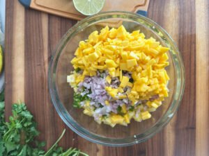 Diced Pineapple, Mango, Shallot and Jalapeno