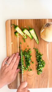 How to cut a jalapeño pepper - third step, cut into small diced pieces