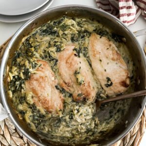 Spinach Dip Chicken Orzo Bake
