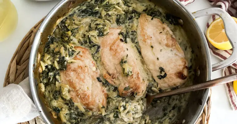 Spinach Dip Chicken Orzo Bake
