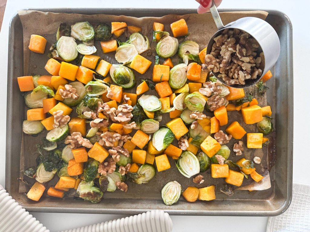 Roasted Butternut Squash and Brussel Sprout with Chopped Walnuts