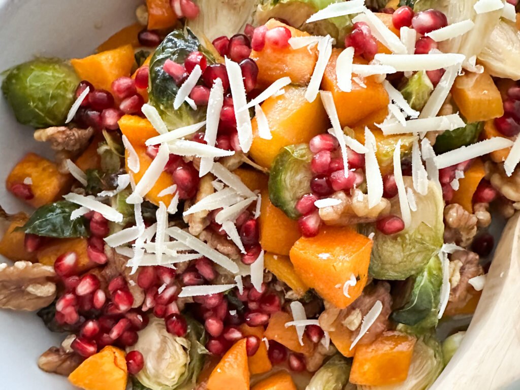 Maple Glazed Butternut Squash and Brussel Sprout Salad Close Up